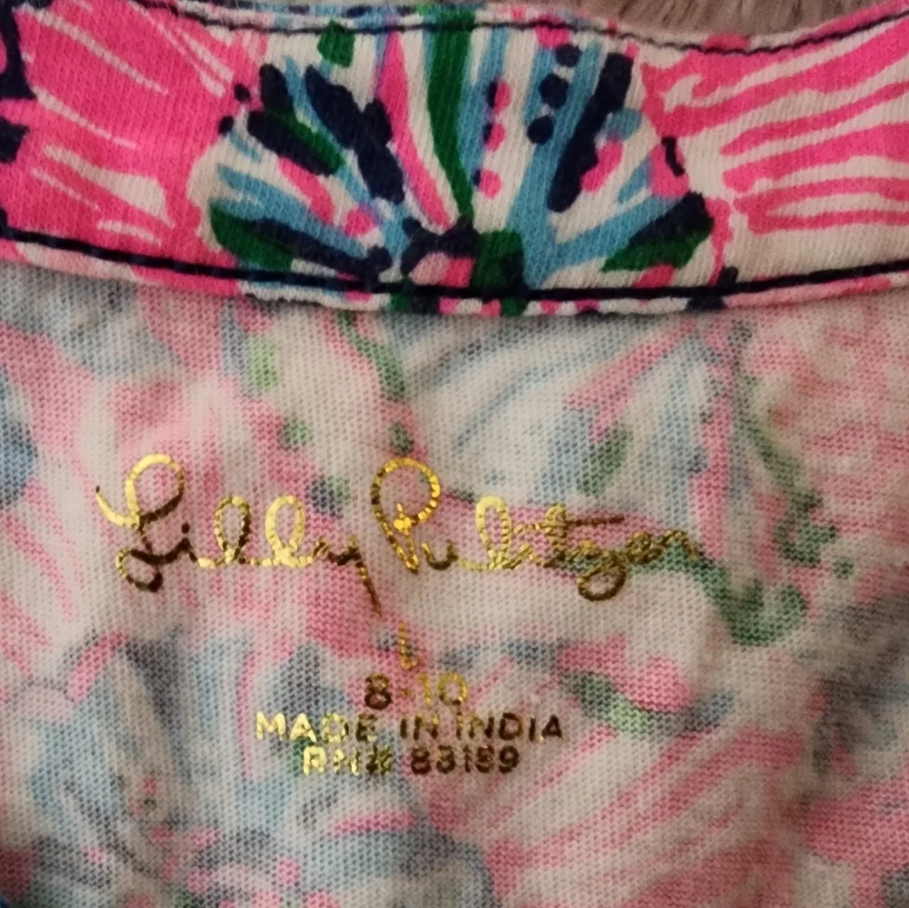 Lilly Pulitzer Girls V-Neck Tiered Dress • Fan Sea Pants Print • M - Picture 6 of 8